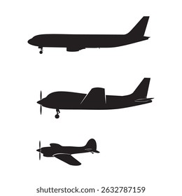 Set of plane silhouette on white background