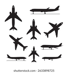 Set of plane silhouette on white background