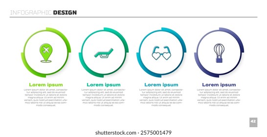 Set Plane, Sunbed and umbrella, Heart shaped love glasses and Hot air balloon. Business infographic template. Vector