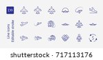 Set of plane vector line icon. It contains symbols to aircraft, globe and more. Editable move. 32x32 pixels.