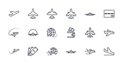 Set Of Plane Vector Line Icon. It Contains Symbols To Aircraft, Credit Card, Wallet, Dollar, Money Globe And More. Editable Stroke. 32x32 Pixels