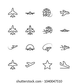 Set of plane vector line icon. It contains symbols to aircraft, globe and more. Editable move. 32x32 pixels.