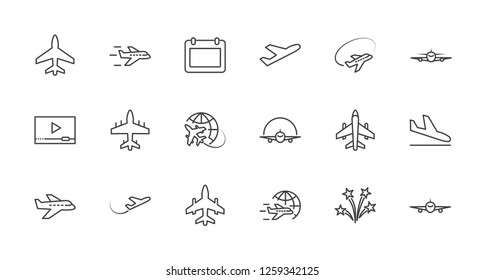 Set of plane vector line icon. It contains symbols to aircraft, globe and more. Editable move. 32x32 pixels.