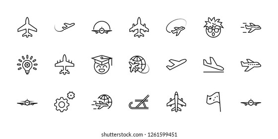 Set of plane vector line icon. It contains symbols to aircraft, globe and more. Editable move. 32x32 pixels.