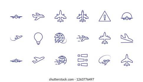 Set of plane vector line icon. It contains symbols to aircraft, globe and more. Editable move. 32x32 pixels.