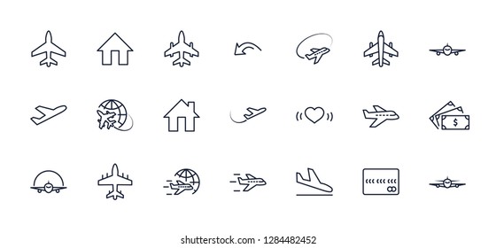 Set of plane vector line icon. It contains symbols to aircraft, 