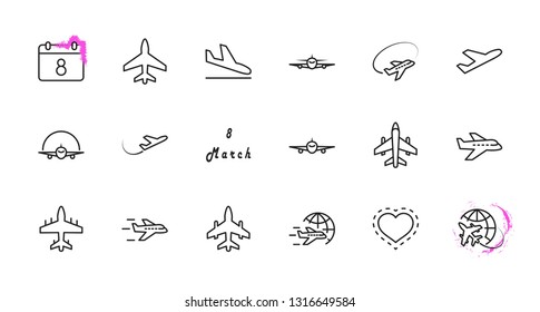 Set of Plane vector line icon. It contains symbols to aircraft, globe and more. Editable Stroke. 32x32 pixels.