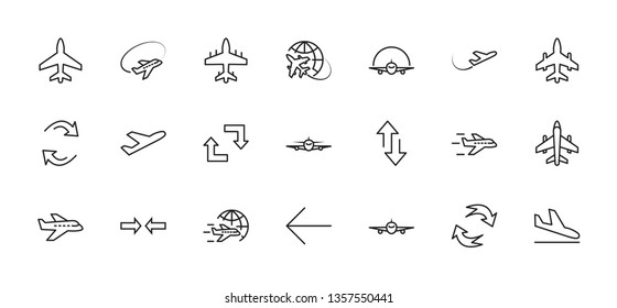 Set of Plane vector line icon. It contains symbols to aircraft, globe and more. Editable Stroke. 32x32 pixels.