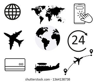 Set of Plane Vector Line icon.