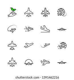 Set of Plane vector line icon. It contains symbols to aircraft, globe and more. Editable Stroke. 32x32 pixels.