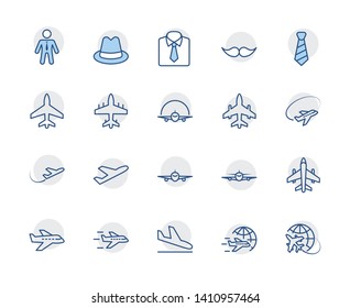Set of Plane vector line icon. It contains symbols to aircraft, globe and more. Editable Stroke. 32x32 pixels.