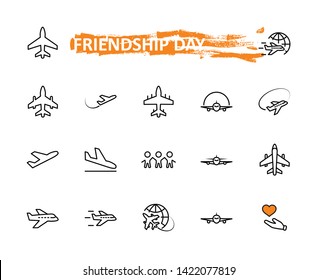 Set of Plane vector line icon. It contains symbols to aircraft, globe and more. Editable Stroke. 32x32 pixels.