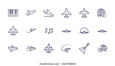 Set of Plane vector line icon. It contains symbols to aircraft, globe and more. Editable Stroke. 32x32 pixels.