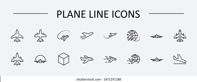 Set of Plane vector line icon. It contains symbols to aircraft, globe and more. Editable Stroke. 32x32 pixels.