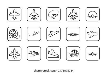 Set of Plane vector line icon. It contains symbols to aircraft, globe and more. Editable Stroke. 32x32 pixels.