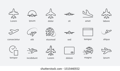 Set of Plane vector line icon. It contains symbols to aircraft, globe and more. Editable Stroke. 32x32 pixels.