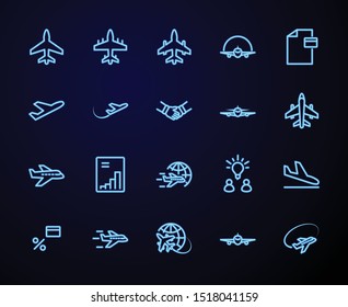 Set of Plane vector line icon. It contains symbols to aircraft, globe and more. Editable Stroke. 32x32 pixels.