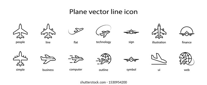 Set of Plane vector line icon. It contains symbols to aircraft, globe and more. Editable Stroke. 32x32 pixels.