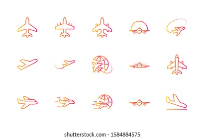 Set of Plane vector line icon. It contains symbols to aircraft, globe and more. Editable Stroke. 32x32 pixels.