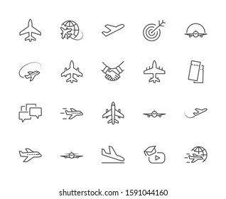 Set of Plane vector line icon. It contains symbols to aircraft, globe and more. Editable Stroke. 32x32 pixels.