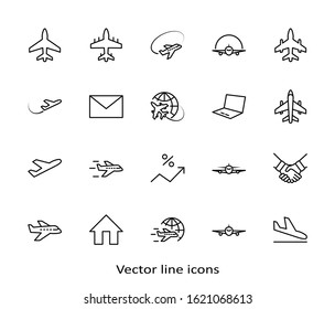Set of Plane vector line icon. It contains symbols to aircraft, globe and more. Editable Stroke. 32x32 pixels.