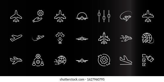 Set of Plane vector line icon. It contains symbols to aircraft, globe and more. Editable Stroke. 32x32 pixels.