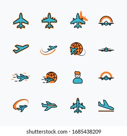 Set of Plane vector line icon. It contains symbols to aircraft, globe and more. Editable Stroke. 32x32 pixels.