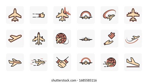 Icono de línea vectorial de plano. Contiene símbolos para aviones, globos y más. Trazo editable. 32x32 píxeles.