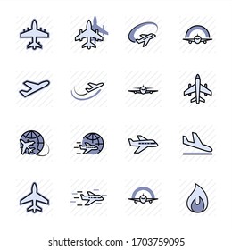 Set of Plane vector line icon. It contains symbols to aircraft, globe and more. Editable Stroke. 32x32 pixels.