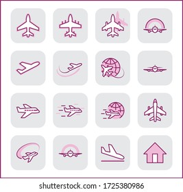 Set of Plane vector line icon. It contains symbols to aircraft, globe and more. Editable Stroke. 32x32 pixels.
