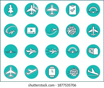 Set of Plane vector line icon. It contains symbols to aircraft, globe and more. Editable Stroke. 32x32 pixels.