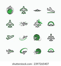 Set of Plane vector line icon. It contains symbols to aircraft, globe and more. Editable Stroke. 32x32 pixels.