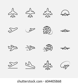 Set of plane vector line icon. It contains symbols to aircraft, globe and more. 32x32 pixels. - Shutterstock ID 604405868