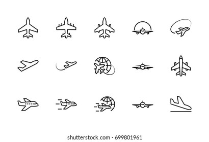 Set of plane vector line icon. It contains symbols to aircraft, 