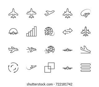 Set of plane vector line icon. It contains symbols to aircraft, globe and more. Editable move. 32x32 pixels.