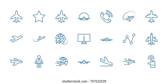 Set of plane vector line icon. It contains symbols to aircraft, globe and more. Editable move. 32x32 pixels.