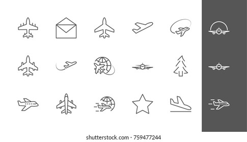Set of plane vector line icon. It contains symbols to aircraft, globe and more. Editable move. 32x32 pixels.