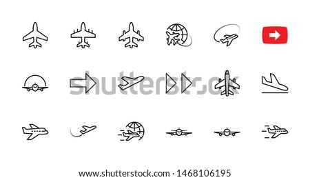 Set of Plane vector line icon. It contains symbols to aircraft, globe and more. Editable Stroke. 32x32 pixels.