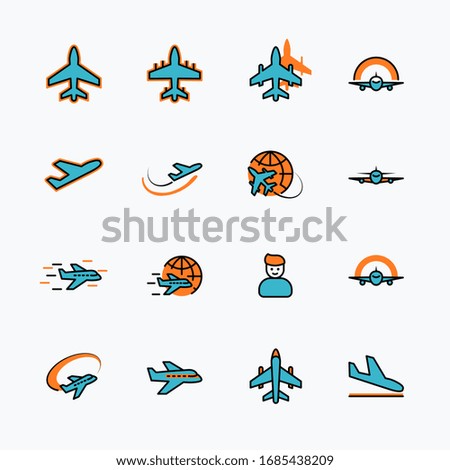 Set of Plane vector line icon. It contains symbols to aircraft, globe and more. Editable Stroke. 32x32 pixels.