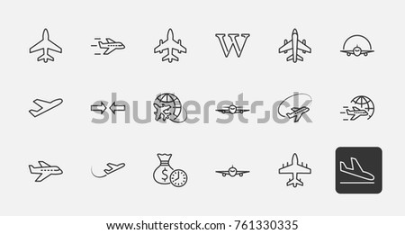 Set of plane vector line icon. It contains symbols to aircraft, globe and more. Editable move. 32x32 pixels.