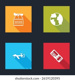 Set Plane, Worldwide, UAV Drone and Airline ticket icon. Vector