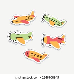 Set of planes cute patch isolated on white background