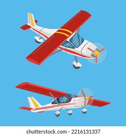 A set of planes. Light engine aircraft from different angles. vector illustration