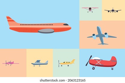 set with planes transport aviation