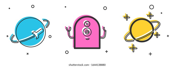 Set Planet, Alien and Planet icon. Vector