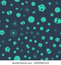 Set Planet, Asteroid, Solar system and Alien on seamless pattern. Vector