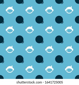 Set Planet and Astronaut helmet on seamless pattern. Vector