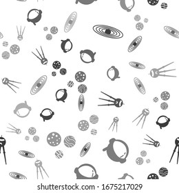 Set Planet, Astronaut helmet, Satellite and Planet on seamless pattern. Vector