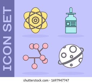 Set Planet, Atom, Molecule and Glass bottle with a pipette icon. Vector