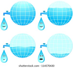 set planet and cartoon face drop different emotion